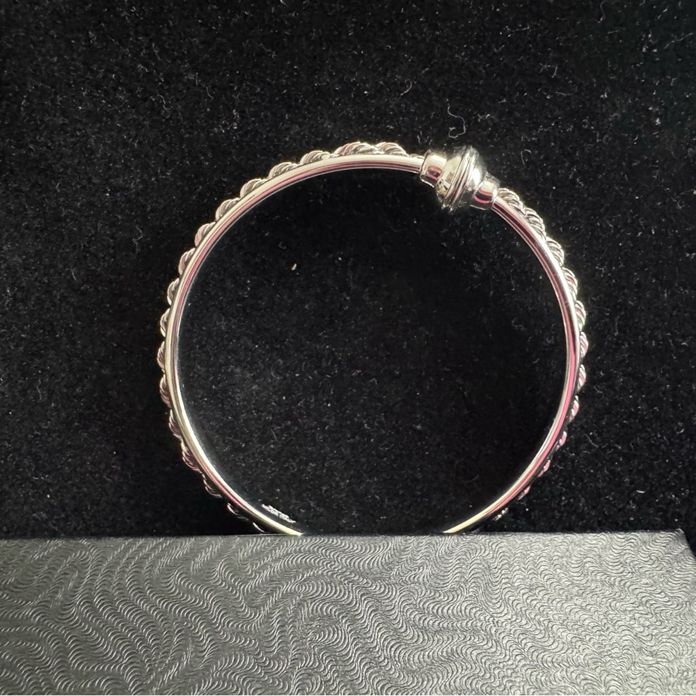 Silver Rope Style Sparkling Engraved Rope Design Bangle Bracelet - Picture 6 of 6